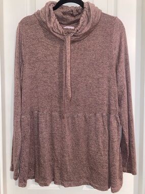 AnyBody Brushed Hacci Peplum Cowl Neck Loungewear Top